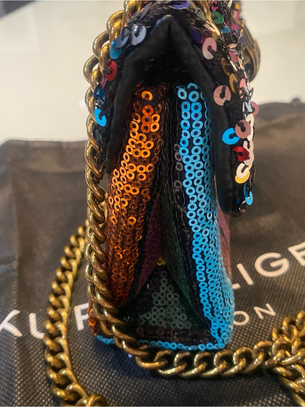 EUC Kurt Geiger London Mini Kensington Rainbow Sequin Crossbody Bag Dustbag - Picture 7 of 8